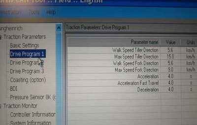 Jungheinrich travel speed adjustment procedure.