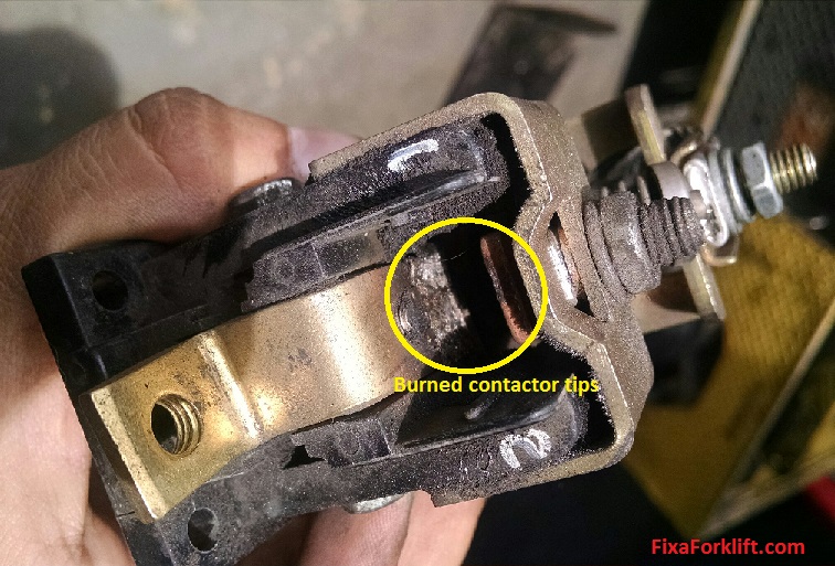 Burned forklift contactor tips.